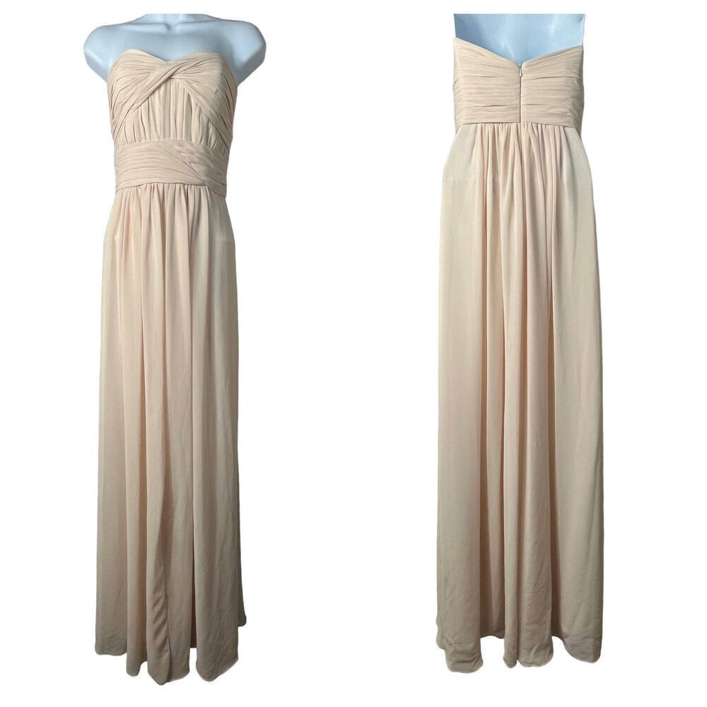 Monique Lhuillier Dress Bridesmaid Gown Maxi Strapless Sweetheart Chiffon Pink 8